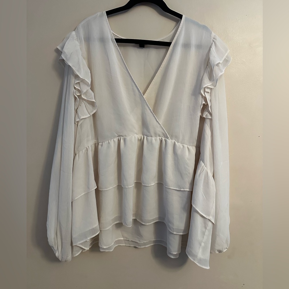 Torrid White Ruffle Blouse